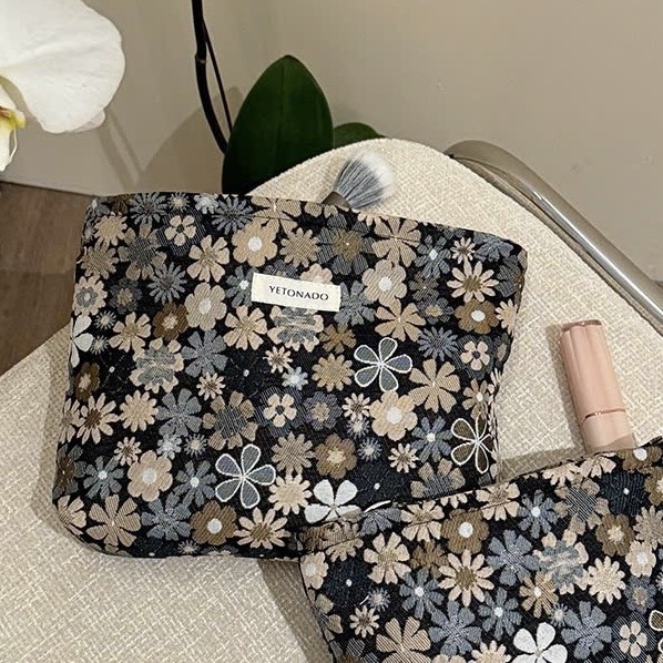 Make Up Purse - Tiny Flower in Navy