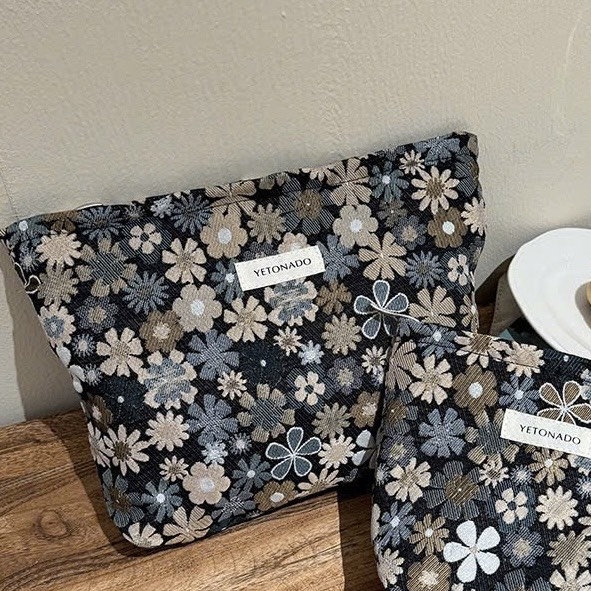 Make Up Purse - Tiny Flower in Navy