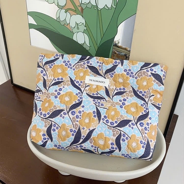 Make Up Purse - Yellow Flower With Black Leaf