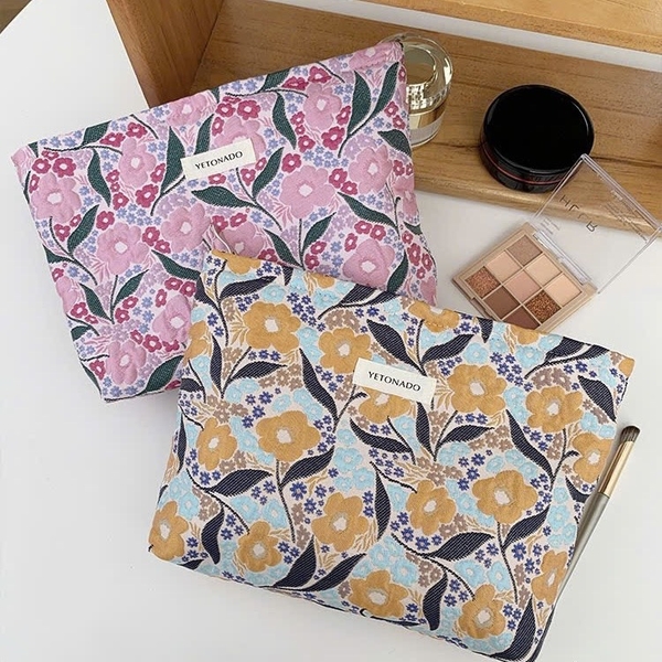 Make Up Purse - Yellow Flower With Black Leaf