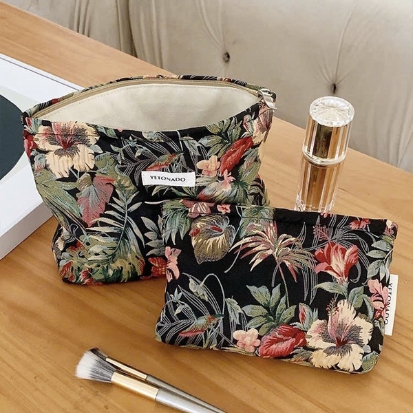 Make Up Purse - Wild Flower In Black