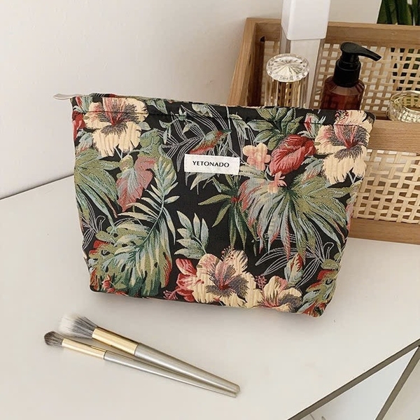 Make Up Purse - Wild Flower In Black