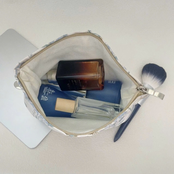 Make Up Purse - Blue Gliiter Flower