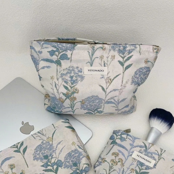 Make Up Purse - Blue Gliiter Flower