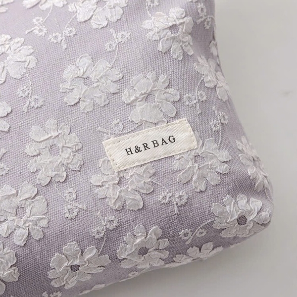 Make Up Purse - White Flower In Lilac