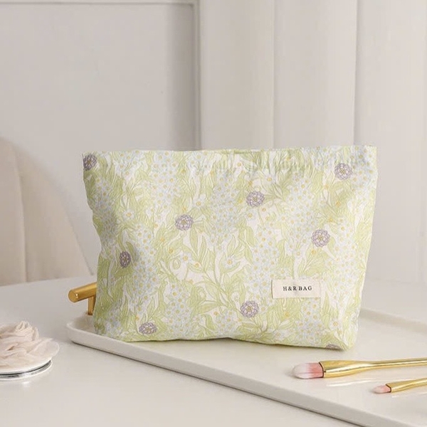 Make Up Purse - Green Leaf & Lilac Flower