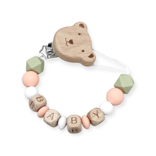Baby ‘Bear’ Silicon Pacifier Holder in Green