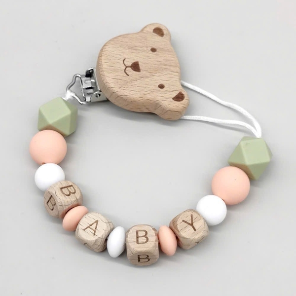 Baby ‘Bear’ Silicon Pacifier Holder in Green