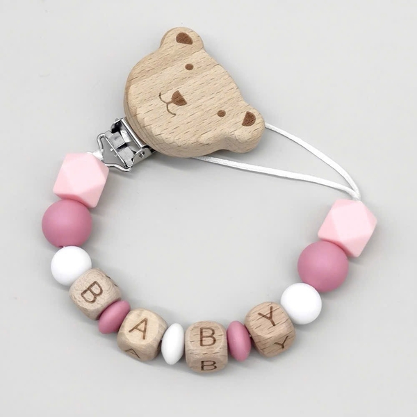 Baby ‘Bear’ Silicon Pacifier Holder in Pink
