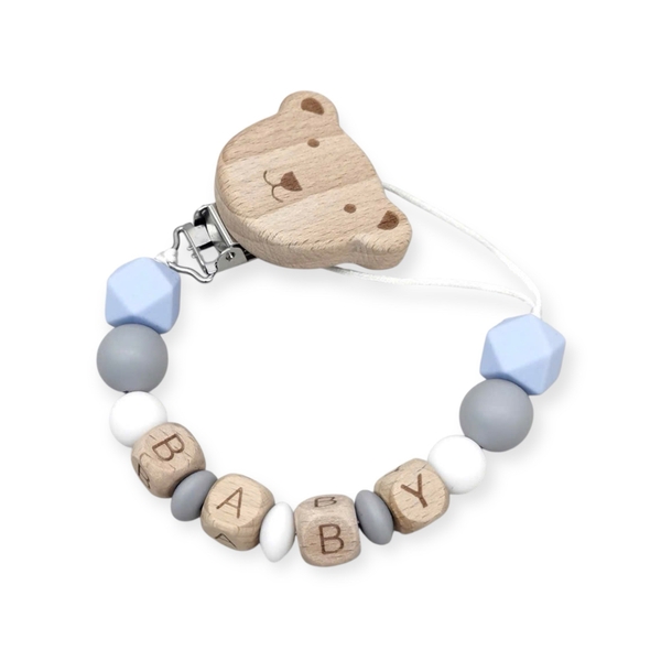 Baby ‘Bear’ Silicon Pacifier Holder in Baby Blue