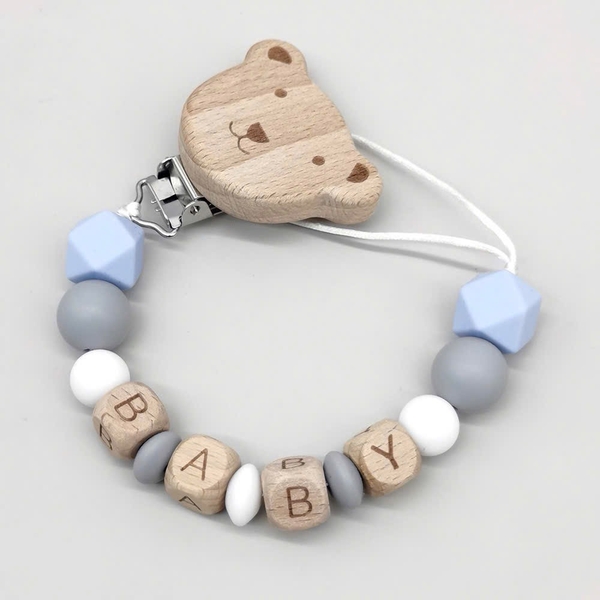 Baby ‘Bear’ Silicon Pacifier Holder in Baby Blue