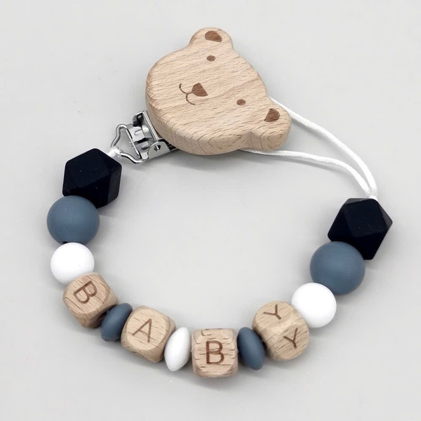 Baby ‘Bear’ Silicon Pacifier Holder in Black