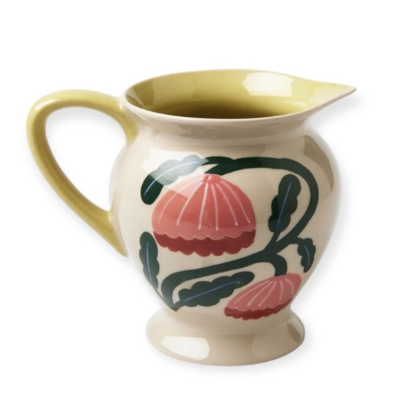 BAT TRANG -  Ceramic Pitcher in Pink Bloom With Yellow Handle
