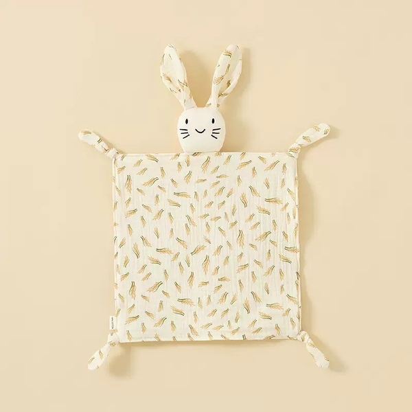 Bunny Muslin Comforter Blanket With Rice Leaves Pattern