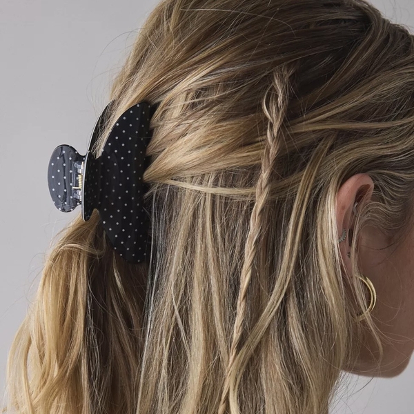 HAIR ACCESSORY - Heirloom Hair Claw in Black With White Polka Dot