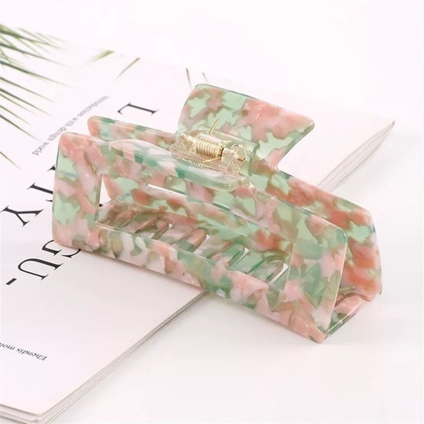 HAIR ACCESSORY - Rectangle Hair Claw in Sage & Pink Mosaic