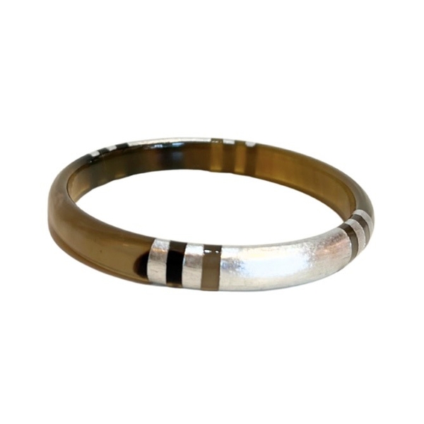 AZIET -  Buffalo Horn Small Flat Bracelet in Stripe Silver