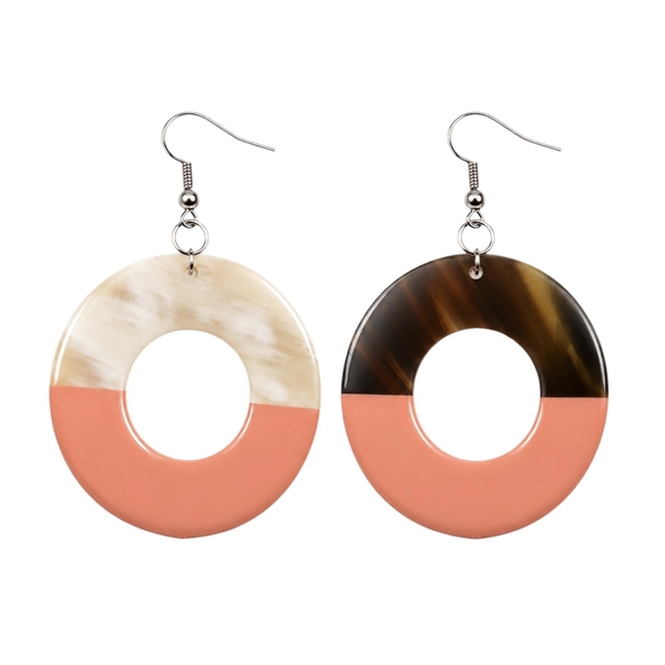AZIET -  Buffalo Horn & Lacquer Round Earrings in Salmon