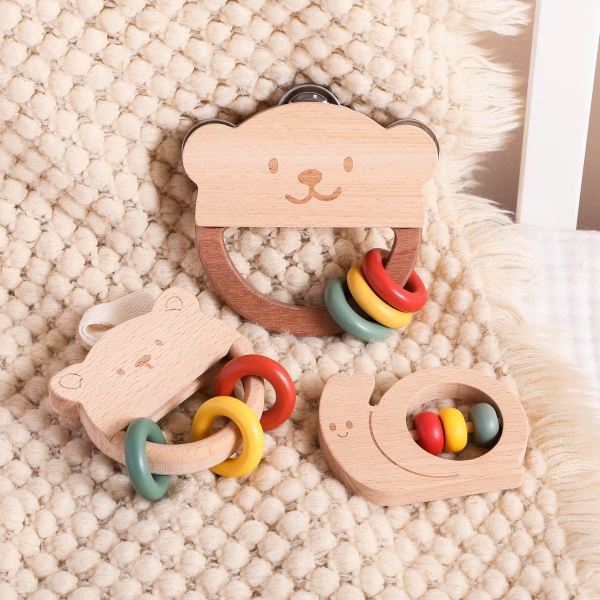 Wooden Rattle - Snail With Colorful Rings