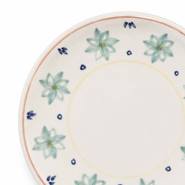 BAT TRANG -  Ceramic Round Plate in Green Flower Pattern