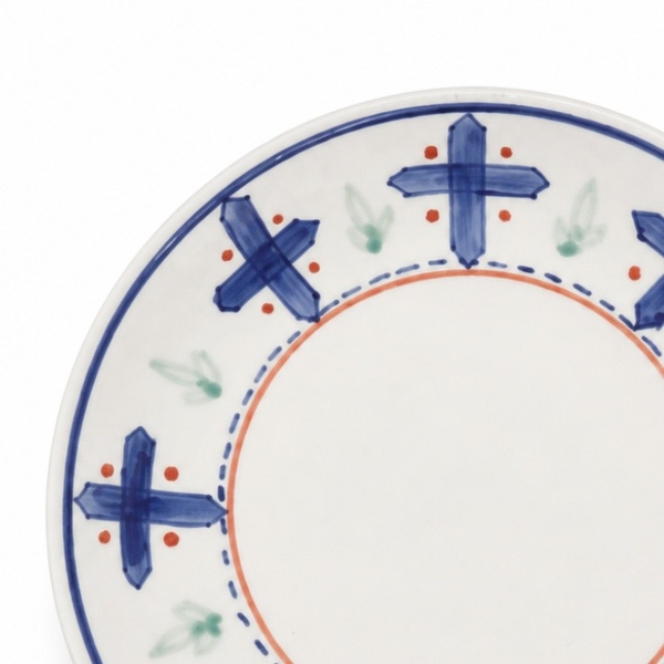 BAT TRANG -  Ceramic Round Plate in Blue Cross Pattern