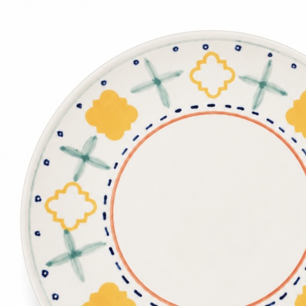 BAT TRANG -  Ceramic Round Plate With Green & Yellow Pattern