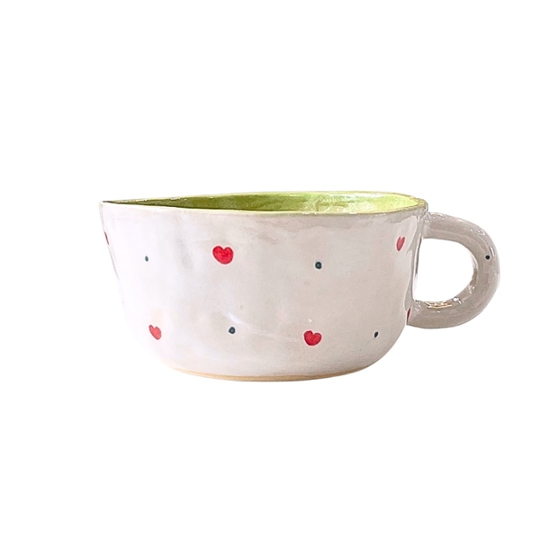LINDO CRAFTS - Red Heart & Blue Dot Short Mug with Cat Inside