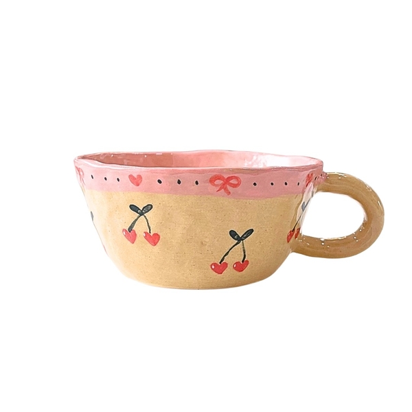 LINDO CRAFTS - Cherry Pink Short Mug With Cat Inside