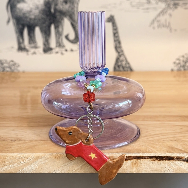 LINDO CRAFTS - Dog With Vietnam Shirt Ceramic Keychain