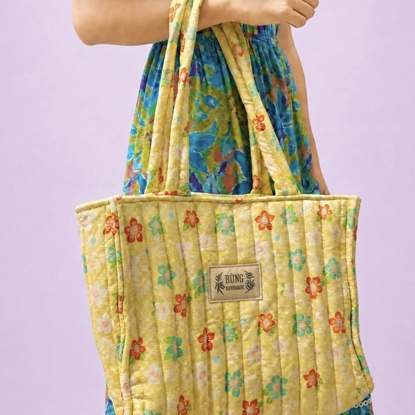 RỪNG HANDMADE - ‘Colorful Flower in Yellow’ Quilted Tote Bag
