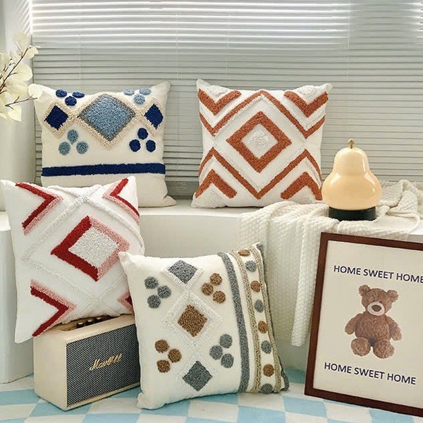 Sofa Pillow - Geometric Pattern in Grey & Brown