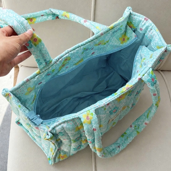 RỪNG HANDMADE - ‘Colorful Flower in Blue' Quilted Tote Bag