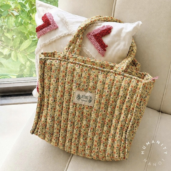 RỪNG HANDMADE - ‘Tiny Flower in Mustard' Quilted Tote Bag