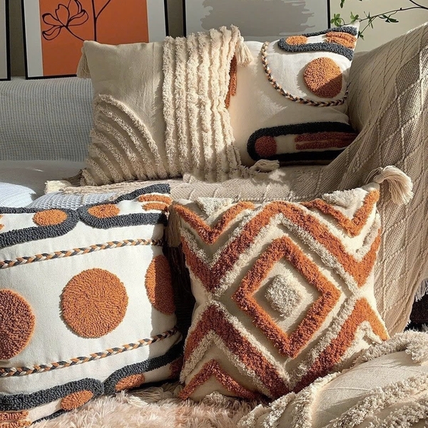 Sofa Pillow - Rhombus Pattern in Burnt Orange