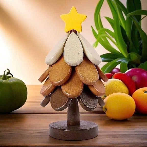 Wooden Christmas Coaster With Yellow Star Topper (Set Of 4)