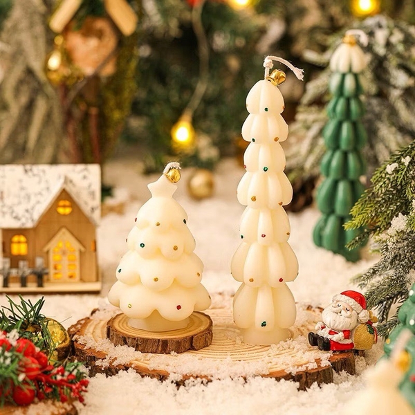Christmas Candles - “Christmas Tree With Baubles in White”