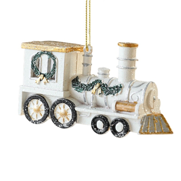 Poly Christmas Ornament - Christmas Train In White