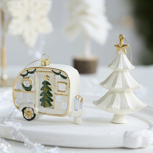 Poly Christmas Ornament - Christmas Van In White