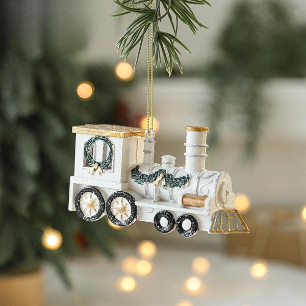 Poly Christmas Ornament - Christmas Train In White