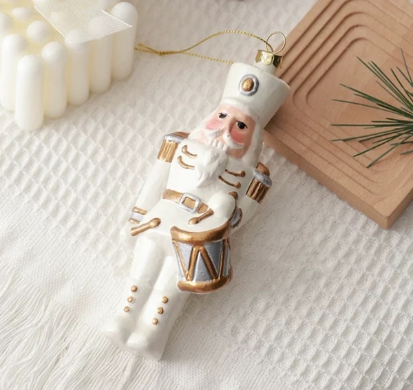 Poly Christmas Ornament - Nutcracker In White