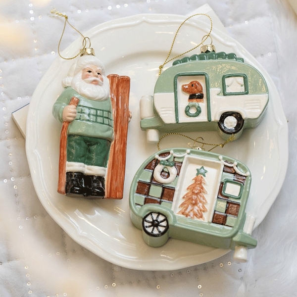 Poly Christmas Ornament - Christmas Van In Turquoise
