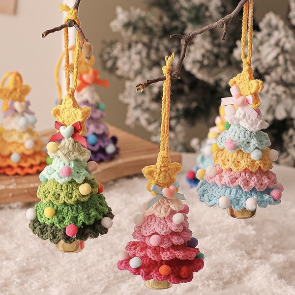 Macrame Christmas Tree With Bell - Orange