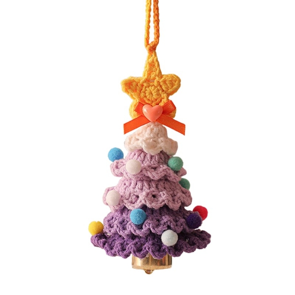 Macrame Christmas Tree With Bell - Purple