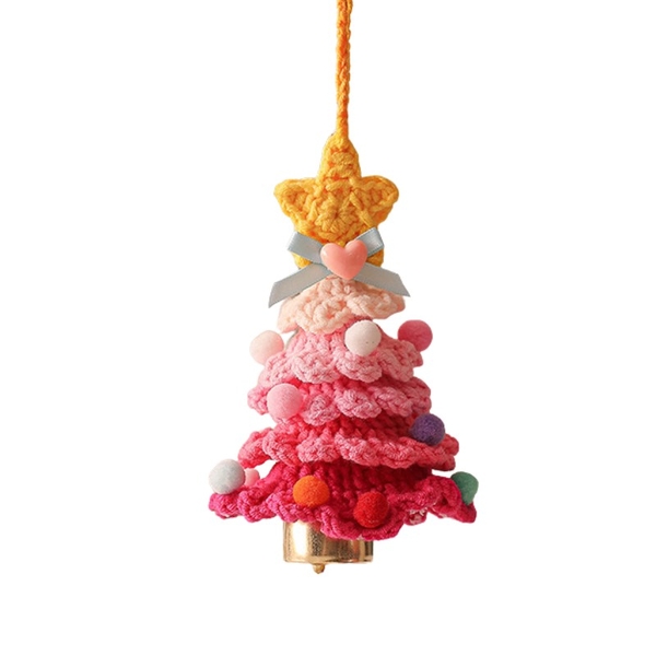 Macrame Christmas Tree With Bell - Pink