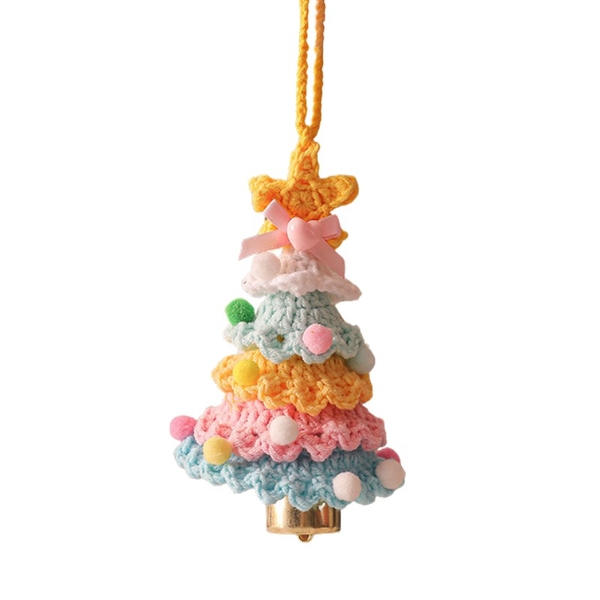 Macrame Christmas Tree With Bell - Blue