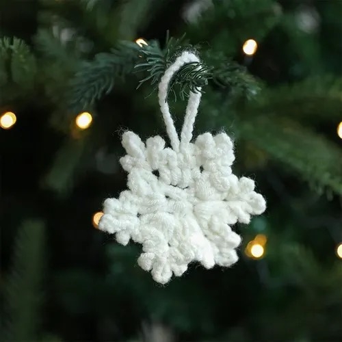 Macrame Christmas Ornament - Small Snowflake in White