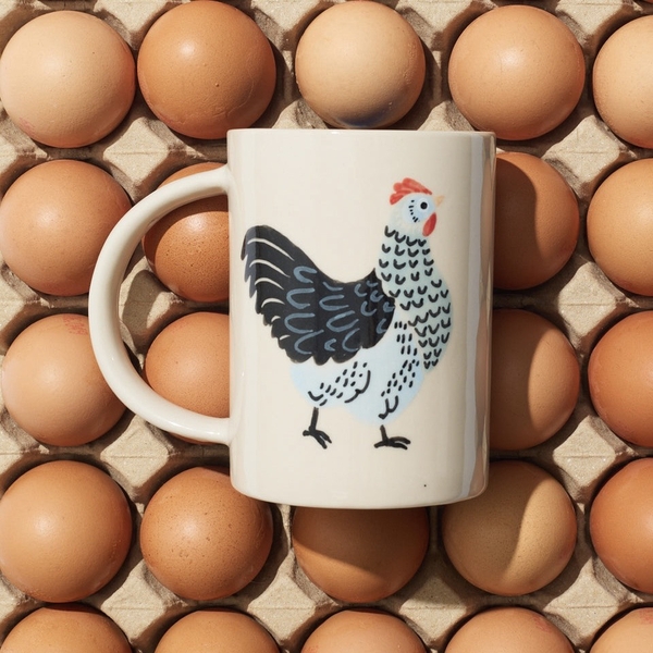 BÁT TRÀNG CERAMIC - Tall Mug in Blue Chicken
