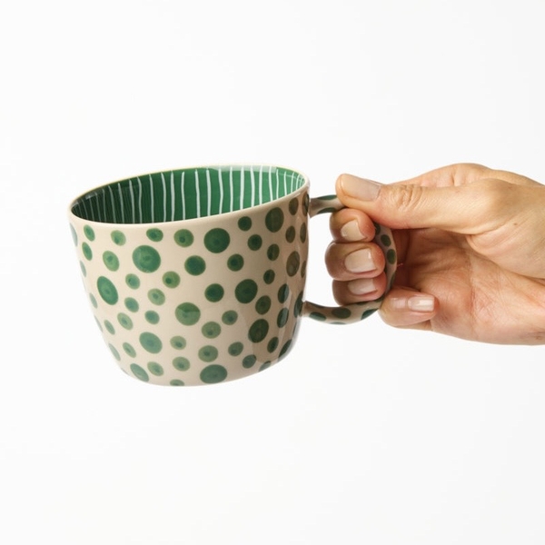 BÁT TRÀNG CERAMIC - Short Mug in Green Polka Dot