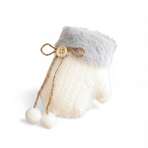 Christmas Wool Ornament - Mitten in White