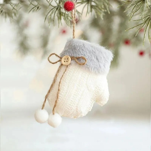 Christmas Wool Ornament - Mitten in White
